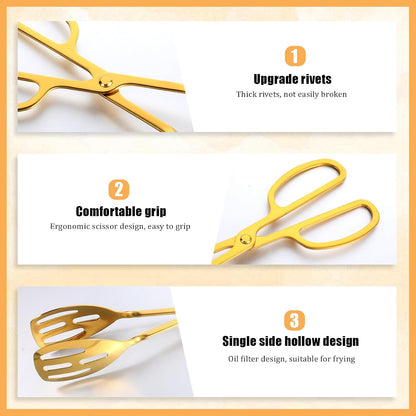 4 Pcs Silver Serving Tongs, 10 Inch Stainless Steel Salad Tongs Non-Slip Buffet Tong for Steak, Salad, Fruit, Snack, Barbecue