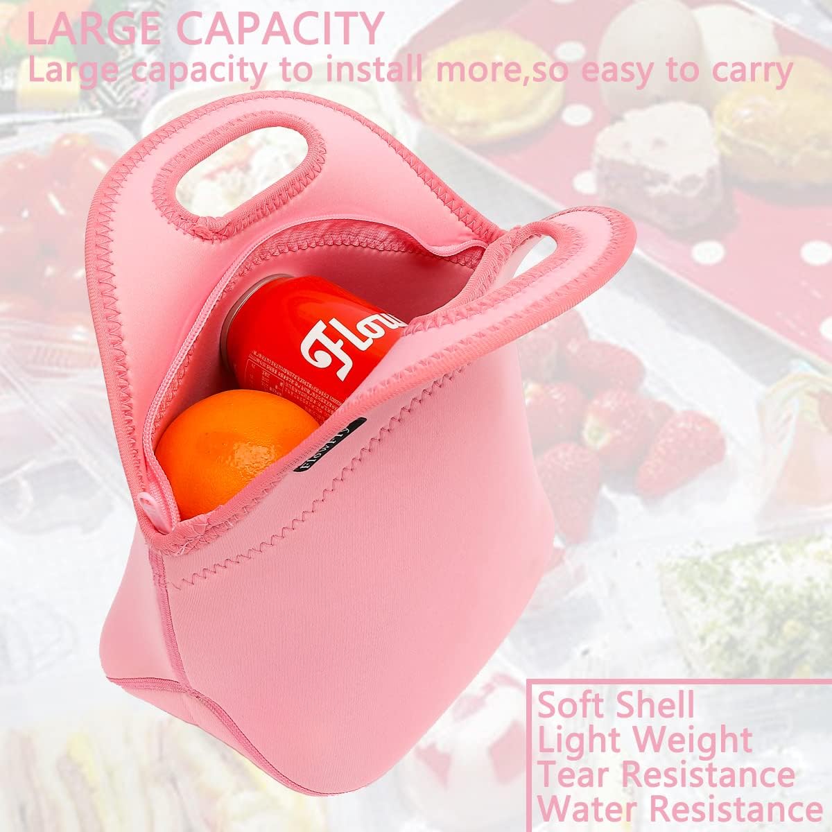 FlowFly Neoprene kids Lunch box Insulated Soft Bag Mini Cooler Thermal Meal Tote Kit for Boys, Girls,Men,Women,School,Work, Office,Black