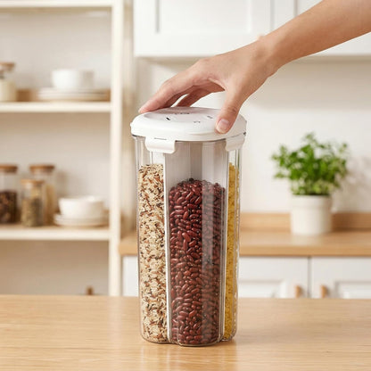 4 Compartment Airtight Cereal Storage Containers Set with Lids 2.9 Qt | Food Storage Jar, Pantry Organization, Pasta Cereal Dry Food, Stackable Pantry Storage Container, Nordic Style Storage