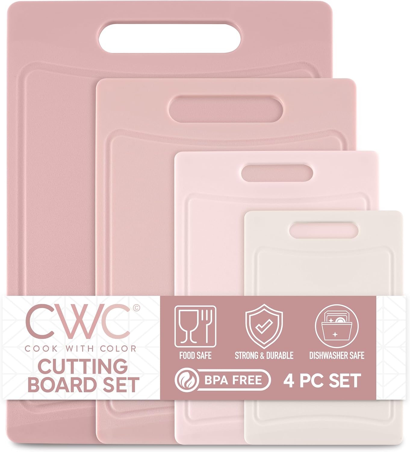 COOK WITH COLOR Non-Slip Cutting Board Set – Kitchen Essentials with Easy Grip Handle for Meat, Veggies, and Fruits, 3 Cutting Boards, Speckled White