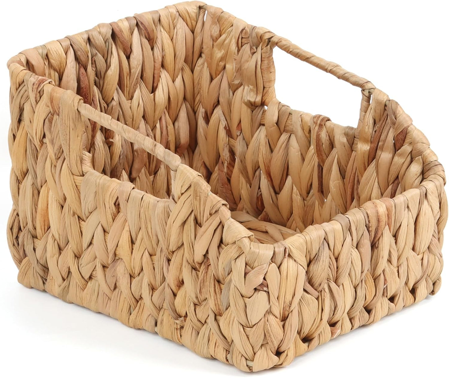 FEILANDUO Pantry Organizers Wicker Baskets for Organizing with Handles Handwoven Wicker Storage Bins Baskets for Shelves Boho Home Decor (Natural(Water Hyacinth), Set of 2