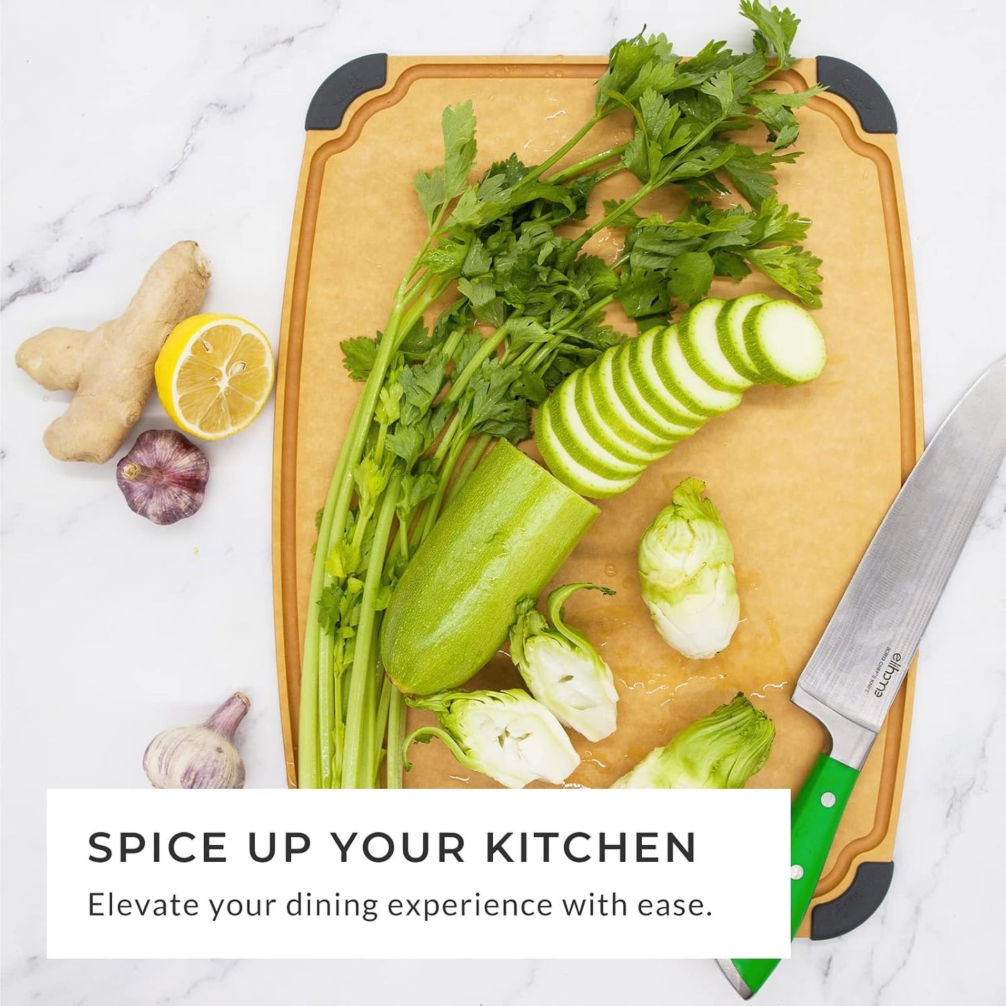 Elihome Essential Series 2-in1 Wood Cutting Board Set for Kitchen, Wooden Board for Chopping Vegetables, Bread, Cheese, Meat, Salad, Bread Board for Countertop, Butcher Block, Non-Slip
