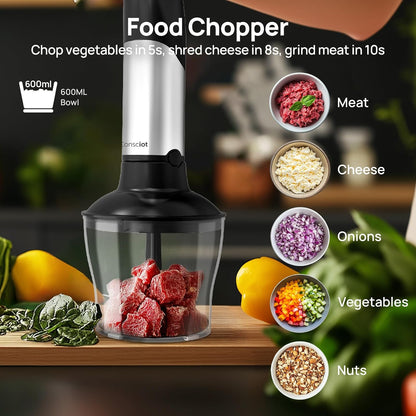 Consciot 4 in 1 Immersion Hand Blender Max 1100W, Trigger Speed Control
