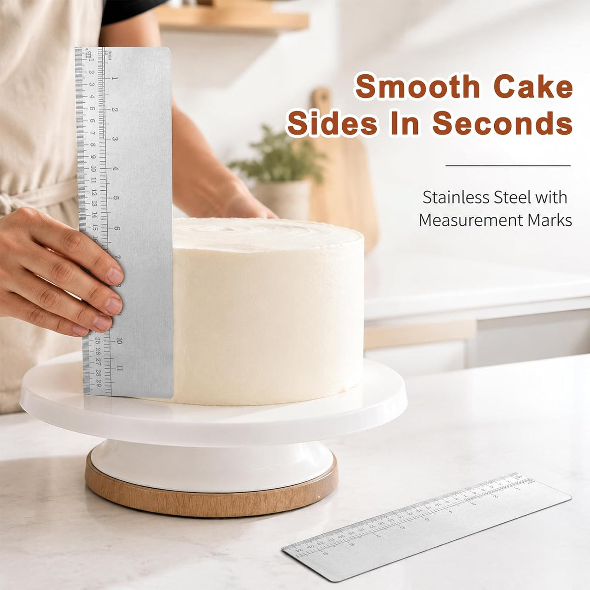 2 PCS Stainless Steel Cake Scraper Set with Scale, 10 & 12 Inch