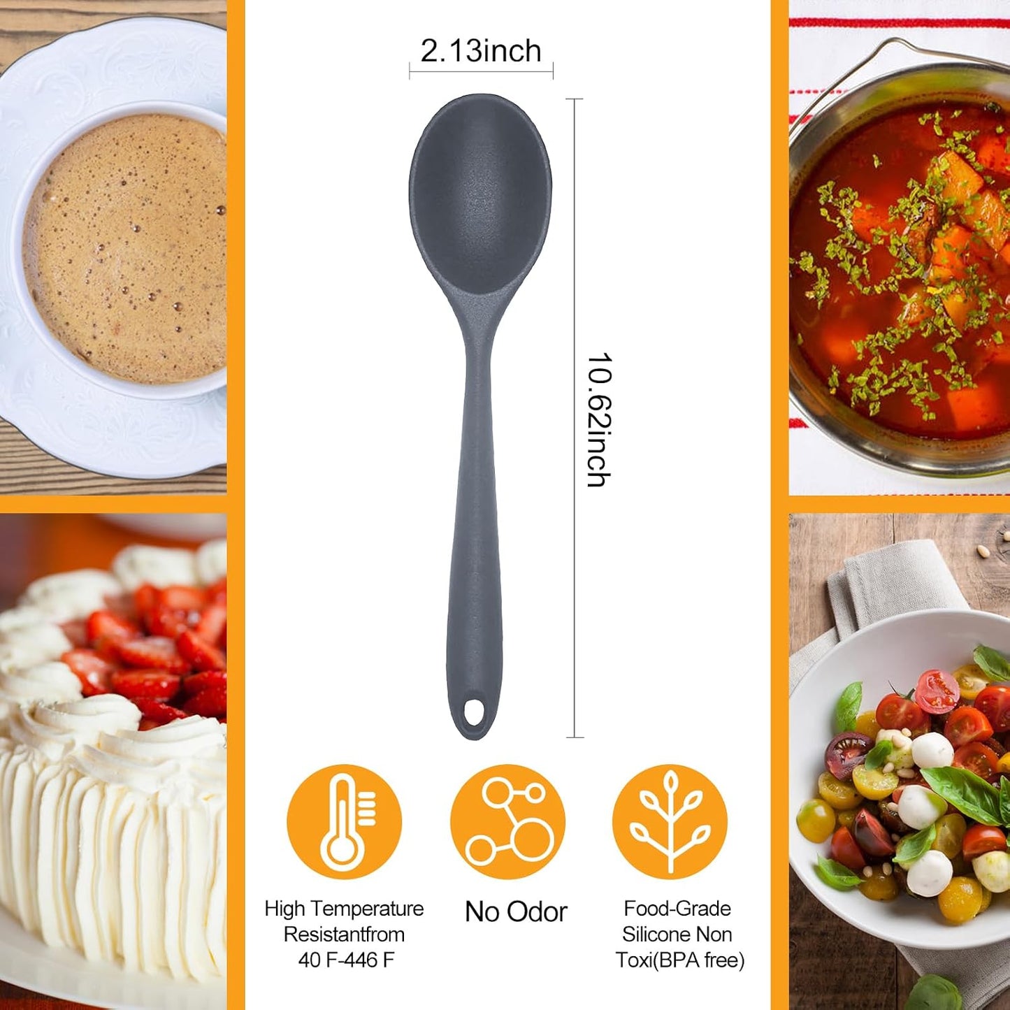 2 Pcs Silicone Nonstick Mixing Spoon, Silicone Spoons for Cooking Heat Resistant, Cooking Utensil for Kitchen Cooking Baking Stirring Serving (Black)