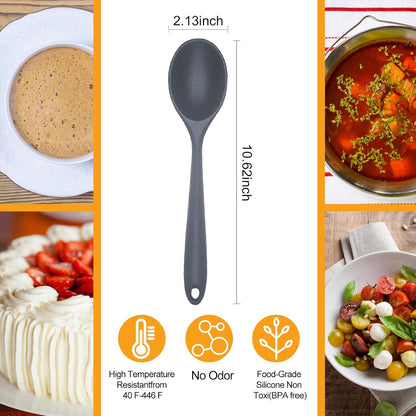 2 Pcs Silicone Nonstick Mixing Spoon, Silicone Spoons for Cooking Heat Resistant, Cooking Utensil for Kitchen Cooking Baking Stirring Serving (Black)