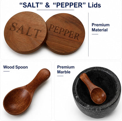 2 Pack Marble Salt Cellar,Salt&Pepper Containers with Lid and Spoon