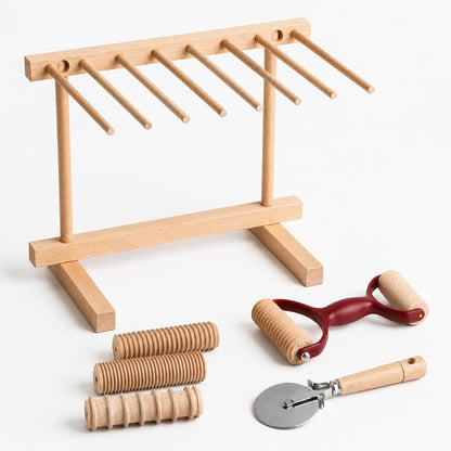 Pasta Drying Rack - Collapsible Spaghetti Holder with 8 Bars for Homemade Fresh Pasta - Wood Drying Rack for Spaghetti, Linguine, Fettucine, or Pappardelle - Kitchen Accessories by Classic Cuisine
