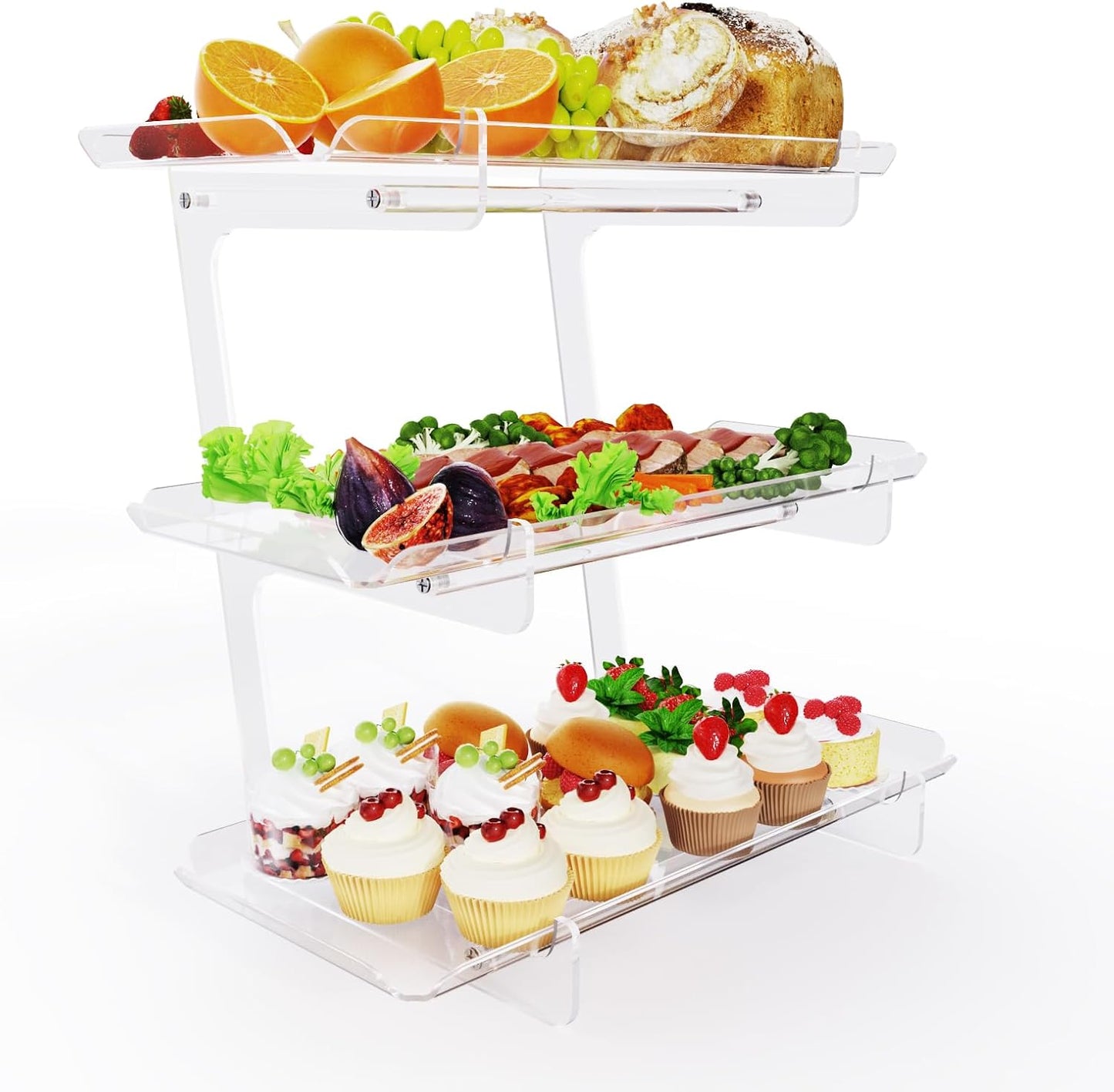 Bakzon 3 Piece Cupcake Stand, Acrylic Dessert Table Display Set, Clear Square Serving Trays for Birthday, Wedding, Baby Shower