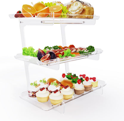 Bakzon 3 Piece Cupcake Stand, Acrylic Dessert Table Display Set, Clear Square Serving Trays for Birthday, Wedding, Baby Shower