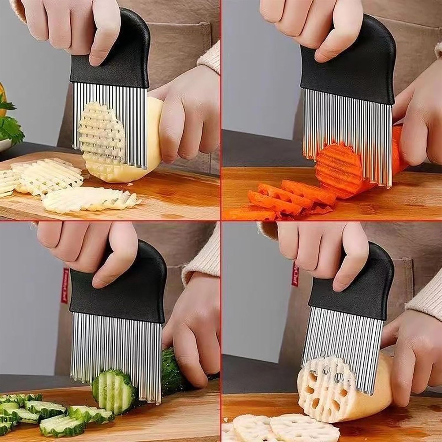 2 Pack Crinkle Cutter & 2-in-1 Vegetable Peeler Set – Stainless Steel French Fry Cutter, Wavy Potato Chopper, Julienne & Straight Peeler for Carrot, Cucumber, Fruit, Veggie Prep