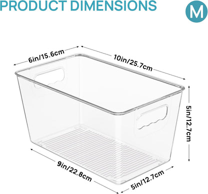 Vtopmart Clear Plastic Storage Bins, 6 PCS Pantry Organizer Bins with Handle for Refrigerator, Fridge, Cabinet, Kitchen, Countertops, Cupboard, Freezer Organization and Storage, Large