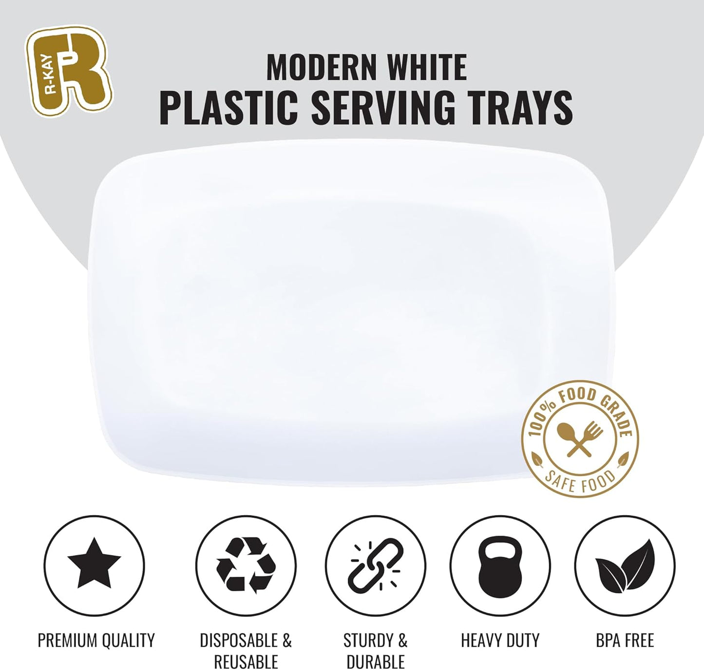 R-kay 6 Pack Clear Plastic Serving Trays For Party, 12.75 x 8.25 In - Heavy Duty Plastic Trays For Food - Rectangular Platters