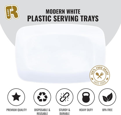 R-kay 6 Pack Clear Plastic Serving Trays For Party, 12.75 x 8.25 In - Heavy Duty Plastic Trays For Food - Rectangular Platters