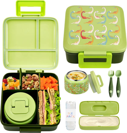 JXXM Bento Lunch Box for Kids With 8oz Soup thermo,Leak-proof Lunch Containers with 5 Compartment,thermo Food Jar and Lunch Bag, Food Containers for School (A-Blue(Extreme Locomotive))