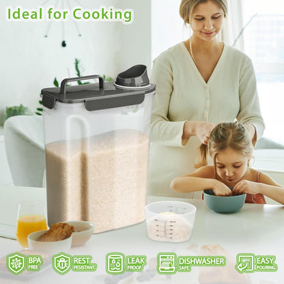 Viretec Rice Storage Container, 15 to 20lb Dry Food Airtight Dispenser, Pet Dog Cat Food Canister, BPA Free Clear Plastic Kitchen and Pantry Organization Bin for Oatmeal, Cereal, Pasta, Flour Grey