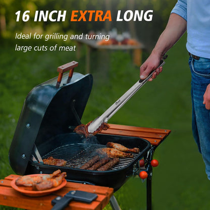 Hotec Stainless Steel Kitchen Tongs, Set of 3-7", 9" and 12", Locking Metal Food Tongs for Cooking, Serving, BBQ, Grill with Non-Slip Grip