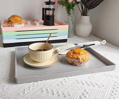 White Serving Tray (13.5 x 9.6 inch) for Serving Accessory, Elegant & Stackable Plastic Tray for Spa, Coffee, Drinks, Tea, Bar, Party, Seasoning, Perfume and Display Use.