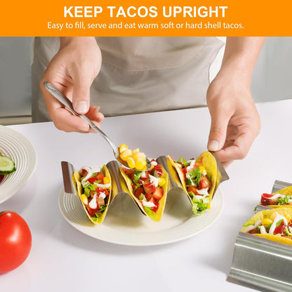 Taco Holder 12 Packs - Stainless Steel Taco Holders set of 12, Oven & Dishwasher & Grill Safe Taco Shell Tray, Each Metal Taco Stands for 3 Tacos, Stylish Taco Rack with Handles
