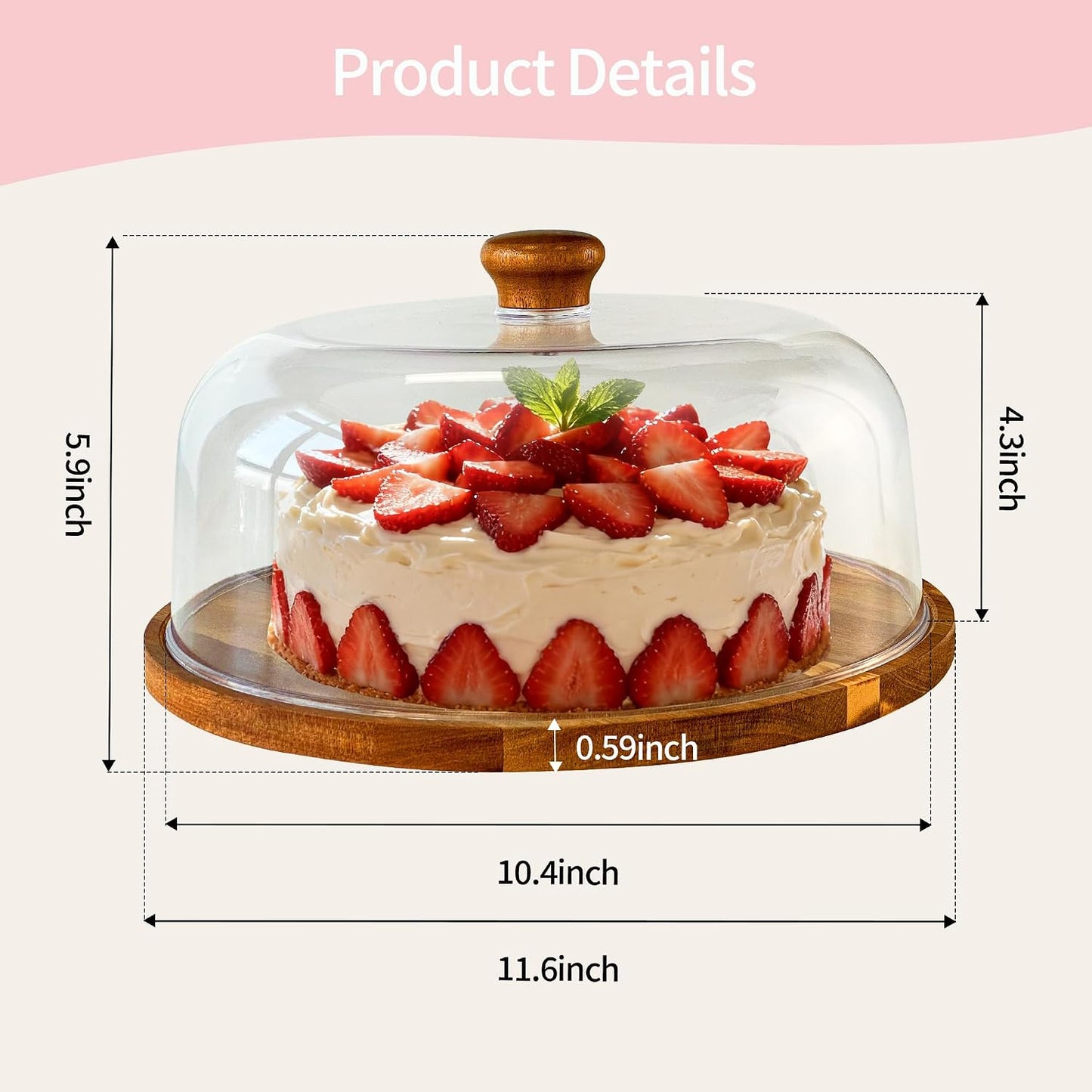 Acacia-Wood-Cake-Stand With Acrylic Lid, Rectangular Cake Plates Charcuterie Board With Cover, 2-in-1 Cake Holder With Dome，Dessert Table Display Stand For Cheese, Chips & Dips, Nachos, Fruit Platter