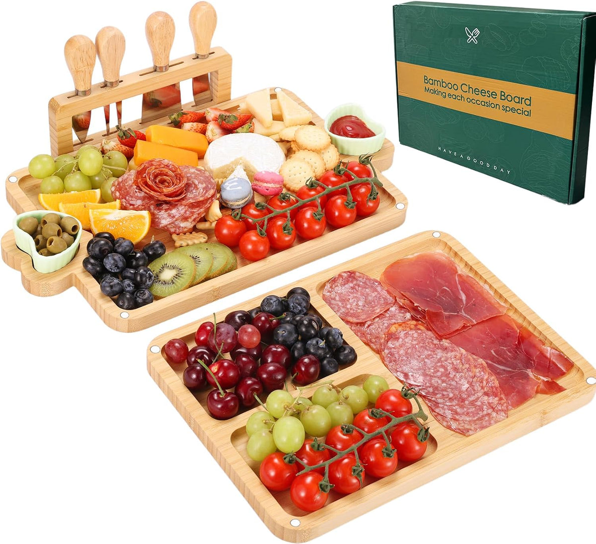 Charcuterie Boards Gift Set: Bamboo Charcuterie Cheese Board - Unique for Mom - House Warming Gifts New Home, Bridal Shower Wedding Gifts for Couple