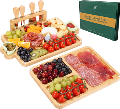Charcuterie Boards Gift Set: Bamboo Charcuterie Cheese Board - Unique for Mom - House Warming Gifts New Home, Bridal Shower Wedding Gifts for Couple