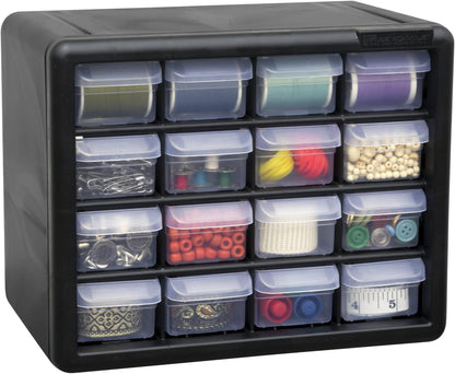Akro-Mils 44-Drawer Plastic Drawer Storage Cabinet for Garage Organization, Bead Organizer, Building Bricks Storage, Teacher Toolbox, Makeup Organizer, 20" W x 6" D x 16" H, 10144 Black
