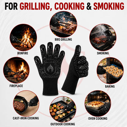BBQ & Grill Gloves, Oven Gloves Heat Resistant, 1 Pair, Red (L)