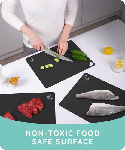 Cutting Boards for Kitchen, Plastic Cutting Board, Dishwasher Safe Cutting Boards with Juice Grooves for Meat, Veggies, Fruits, Easy Grip Handle, Serveware Accessories (Gray)