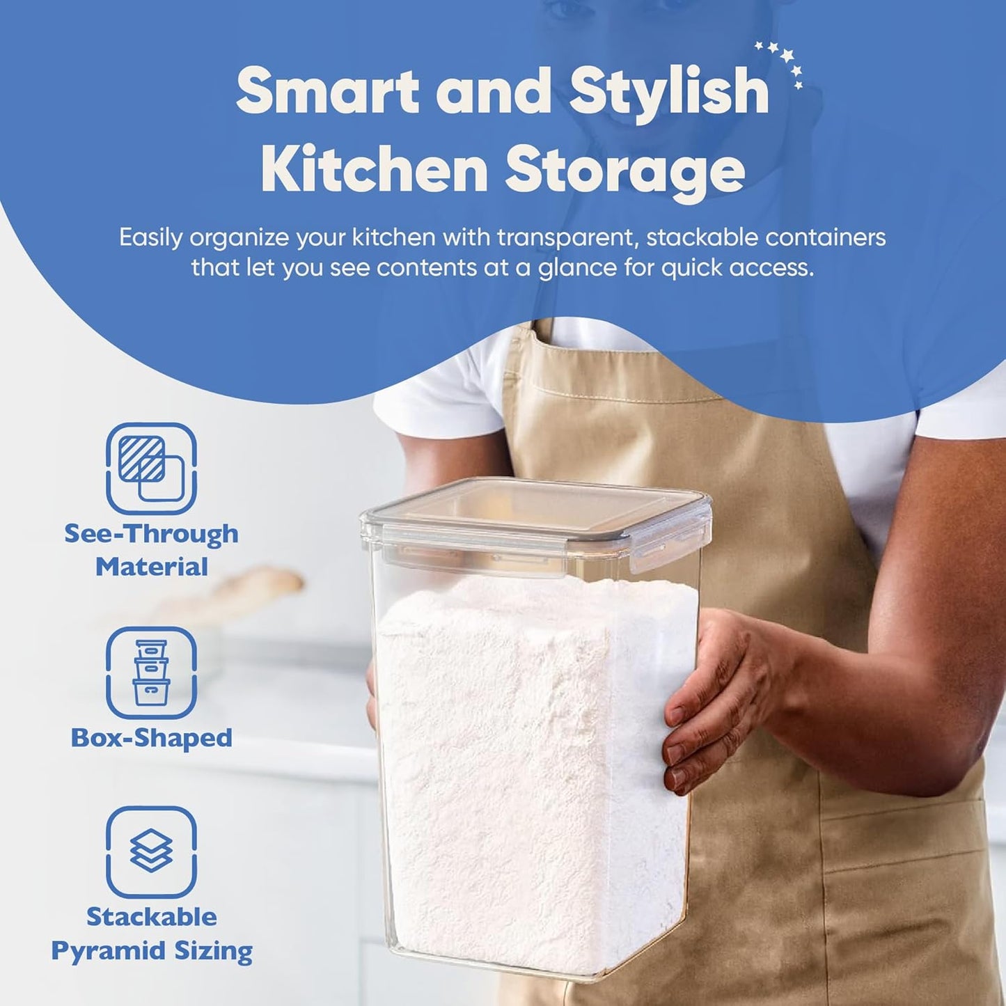 Chef's Path Extra Large Airtight Food Storage Containers with Lids, Pack of 2, 6.5L, 220Oz, Airtight Kitchen and Pantry Bulk Canisters for Flour, Sugar, Rice, and Baking Supplies - Transparent