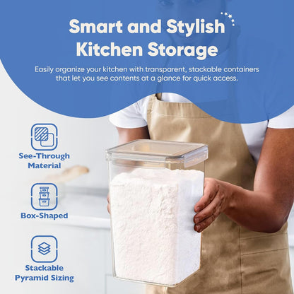 Chef's Path Extra Large Airtight Food Storage Containers with Lids, Pack of 2, 6.5L, 220Oz, Airtight Kitchen and Pantry Bulk Canisters for Flour, Sugar, Rice, and Baking Supplies - Transparent