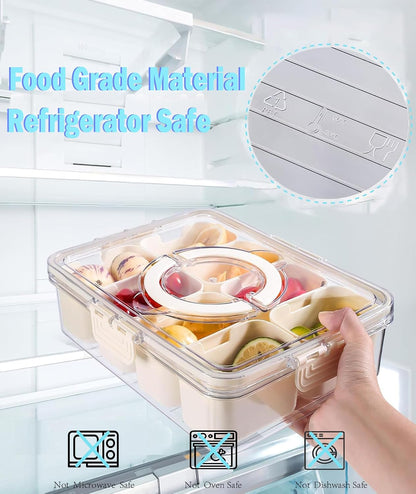 1Pack Divided Serving Tray with Lid and Handle Snack Tray with Lid Picnic Charcuterie Fruit Tray Candy Container Picnic Charcuterie Travel Box for Snacks (1)