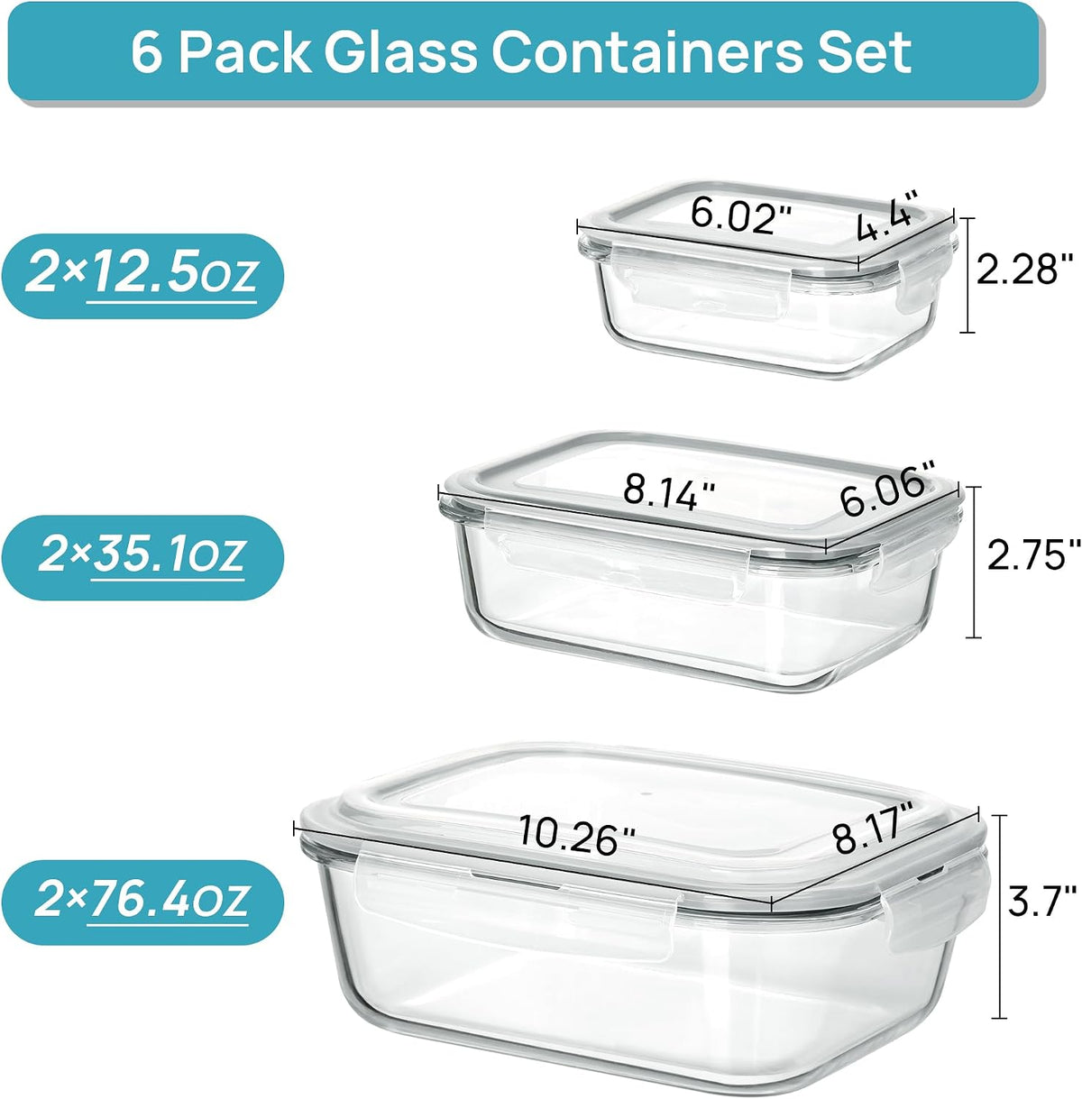Vtopmart 10 Pack 35oz Glass Food Storage Containers with Lids, Meal Prep Containers, Airtight Reusable Lunch Container Set, Safe for Oven, Microwave, Freezer, and Dishwasher, Grey