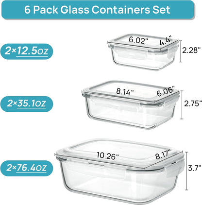 Vtopmart 10 Pack 35oz Glass Food Storage Containers with Lids, Meal Prep Containers, Airtight Reusable Lunch Container Set, Safe for Oven, Microwave, Freezer, and Dishwasher, Grey