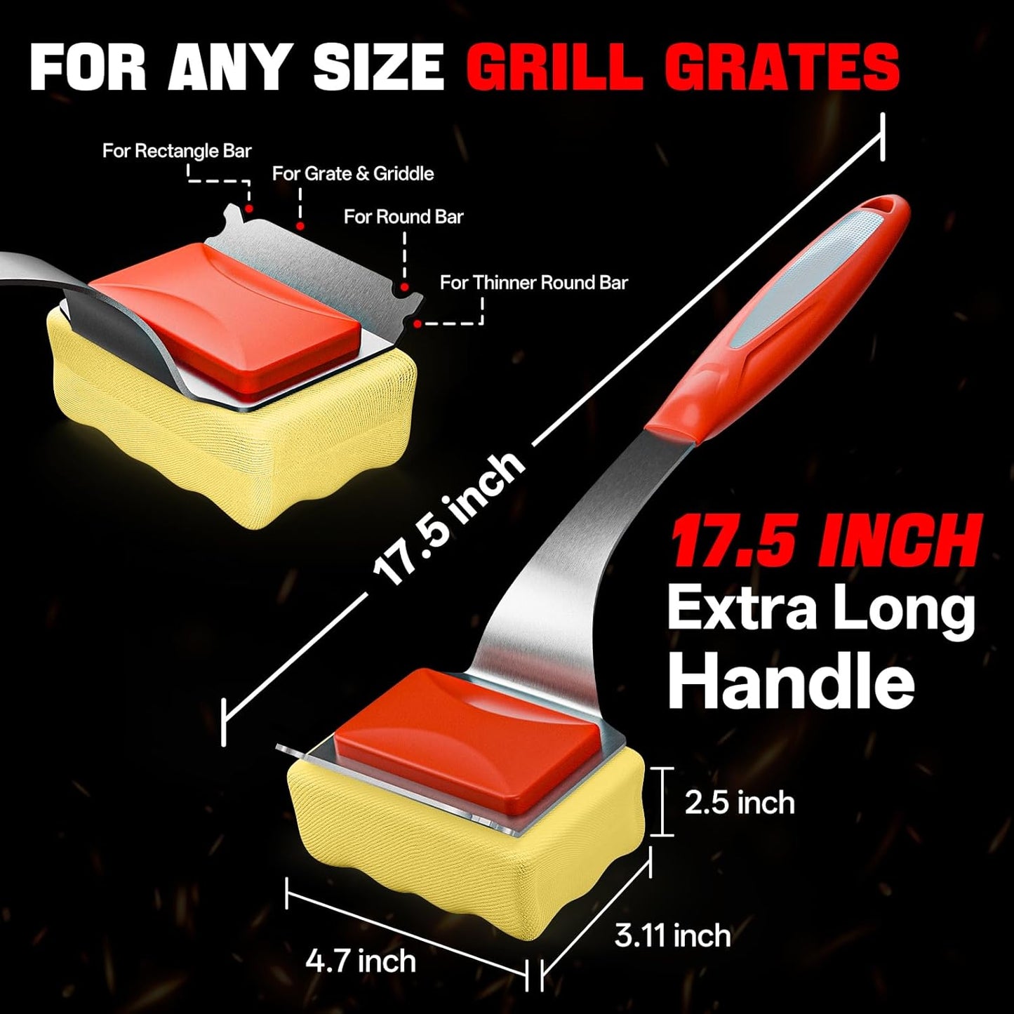 Grill Brush Bristle Free, Safe Grill Cleaner Brush for Outdoor Grill, Steam Grill Cleaning Brush with Scraper for Cast Iron/Stainless-Steel Grates (Bonus BBQ Scrub Daddy Replaceable Head)