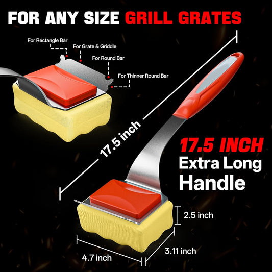 Grill Brush Bristle Free, Safe Grill Cleaner Brush for Outdoor Grill, Steam Grill Cleaning Brush with Scraper for Cast Iron/Stainless-Steel Grates (Bonus BBQ Scrub Daddy Replaceable Head)