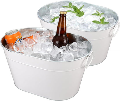 2PCS Beverage Tub Large Ice Bucket For Parties, Thick Metal Galvanized Tub Drink Buckets, Beverage Bucket with Handles, Drink Bucket for Indoor & Outdoor Party (Sliver)