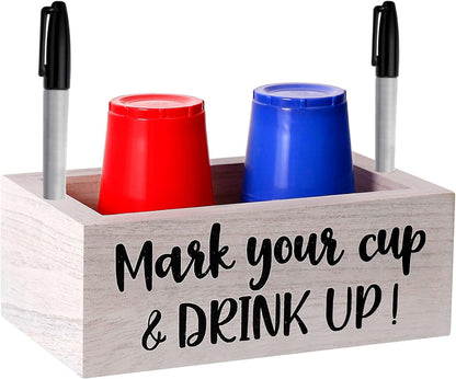 Single Cup Holder with Marker Slot Party Cup Dispenser Mark Your Cup and Drink Up Drink Dispensers for Parties Housewarming Hostess Gift Cup Holder Countertop 2 Sides Designs