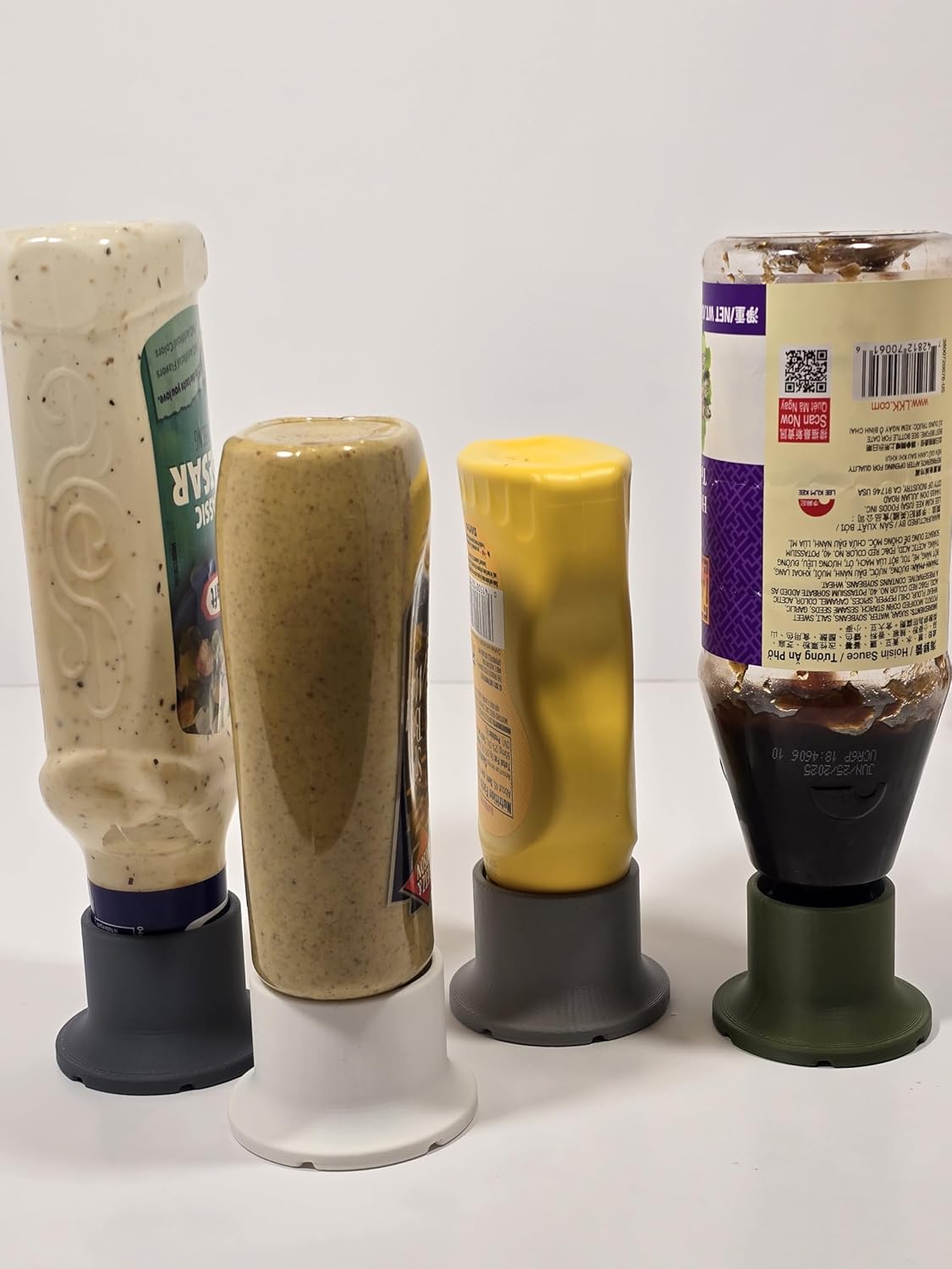 Upside Down Bottle Holder Set for Condiments and Sauces, Frustration Reducing with Drainage Anti-Slide System, Fridge and Pantry Compatible (3 of Size 37 - Dark Gray)