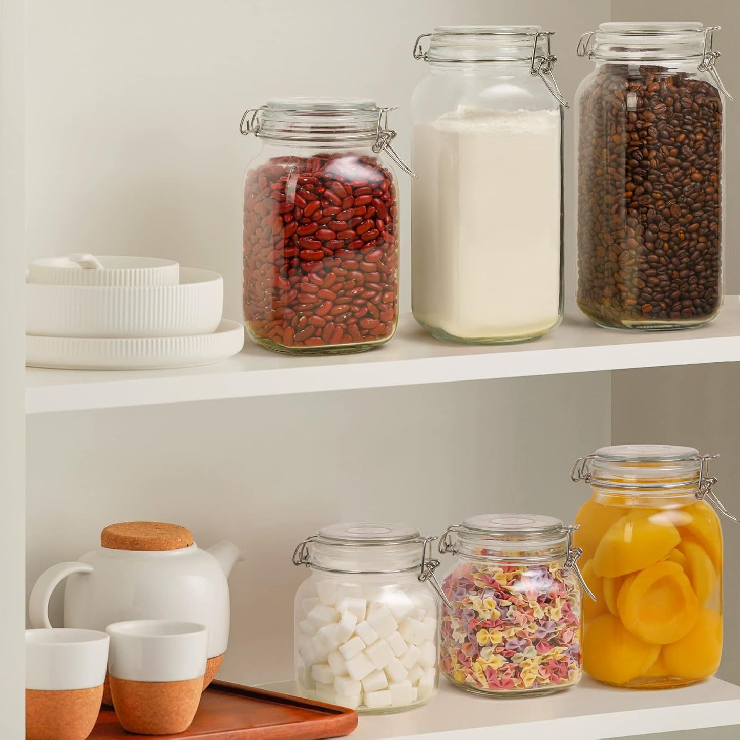 ComSaf Set of 3 Square Glass Jars with Airtight Lids (51 Oz) — Wire Clamp Canisters for Small-Batch Pickling, Kimchi, Bulk Dry Food, Wide Mouth Space Saving Kitchen Pantry Organization Jars