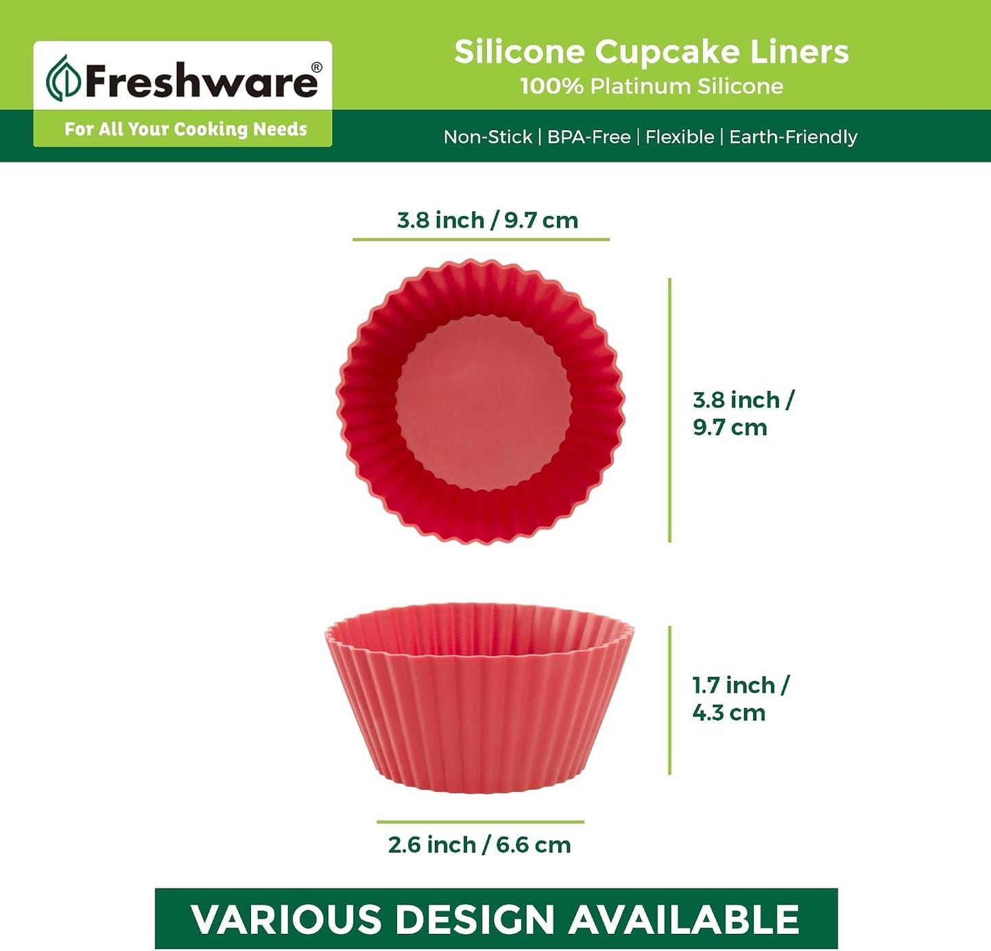 Freshware Cupcake Liners, Pack of 12 Silicone Muffin Cups, Baking Cups, Reusable & Non-stick Cupcake Liners for Party Halloween Christmas, Large Round