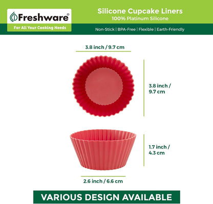 Freshware Cupcake Liners, Pack of 12 Silicone Muffin Cups, Baking Cups, Reusable & Non-stick Cupcake Liners for Party Halloween Christmas, Large Round