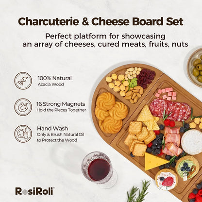 Magnetic Bamboo Charcuterie Board Set, 3-Piece Serving Tray