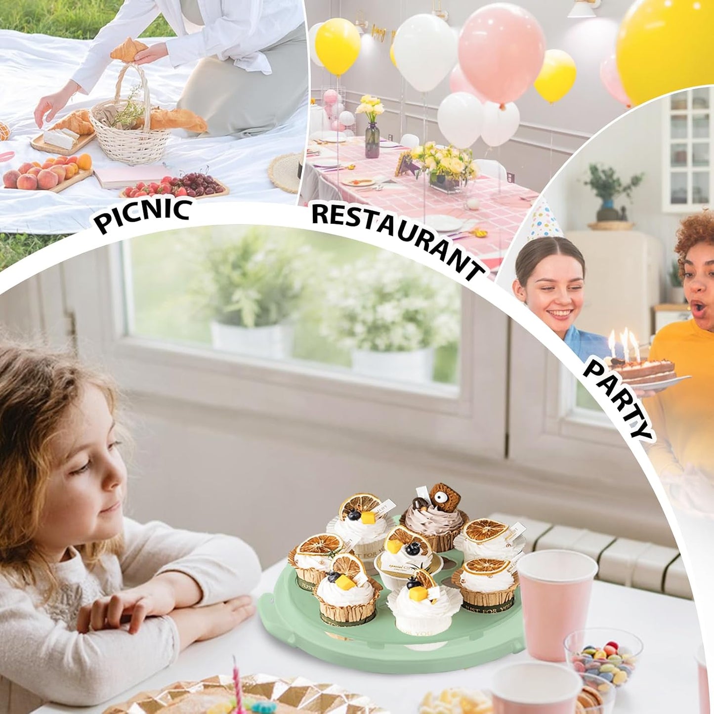 Plastic Cake Carrier with Lid and Handle, Multipurpose Cake Stand Holder Container for 11 in Cake, Round Cupcake Storage Box Serving Tray with Cover for Bundt Dessert Pie Pizza Eggs Fruit White