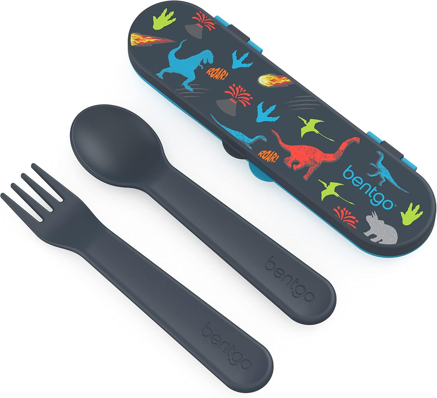 Bentgo Kids Utensil Set - Reusable Plastic Fork, Spoon & Storage Case - BPA-Free Materials, Easy-Grip Handles, Dishwasher Safe - Ideal for School Lunch, Travel, & Outdoors (Shark)