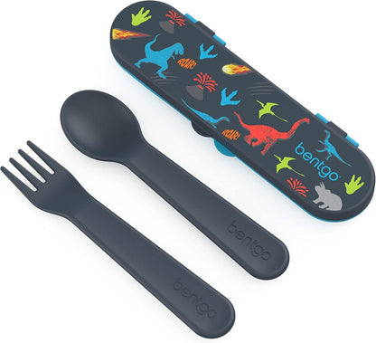 Bentgo Kids Utensil Set - Reusable Plastic Fork, Spoon & Storage Case - BPA-Free Materials, Easy-Grip Handles, Dishwasher Safe - Ideal for School Lunch, Travel, & Outdoors (Shark)