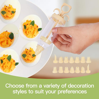 2-Layer Deviled Egg Containers With Lid,36pcs Easter Deviled Egg Tray Carrier with Handl Injector Piping Tool,Portable Stackable Egg Holder Platter Holder Organizer for Refrigerator Party Picnic Event