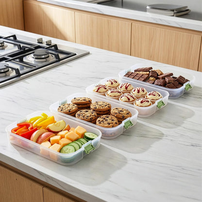 WUWEOT Plastic Cookie Storage Box with 4 Layers, Transport Snack Container Cookie Carrier, Stackable Dumpling Box Refrigerator Container with Lid and Handle for Desserts Cupcakes Snacks Dumplings