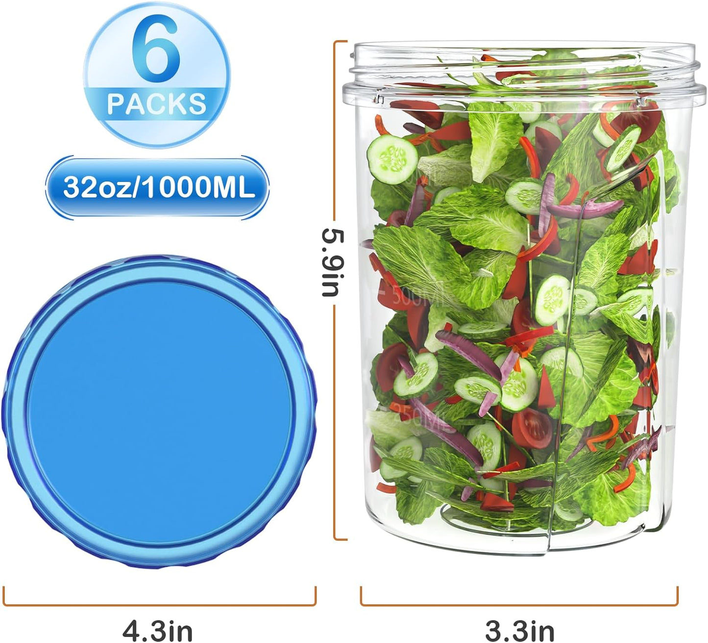 Freezer Storage Containers, [6 Pack-16 Oz] Airtight Plastic Food Storage Containers with Twist Top Lids, Soup, Meal Prep Containers | BPA Free | Stackable | Leakproof | Microwave/Dishwasher Safe