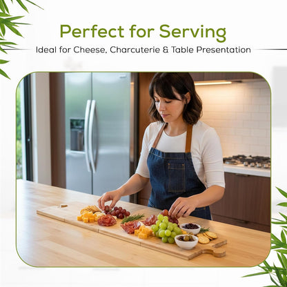 Bamboo Cutting Board Set with Stand – 4 Interlocking Wooden Chopping & Serving Boards for Charcuterie, Cheese Platters, Meal Prep & Entertaining – Eco-Friendly Kitchen Boards